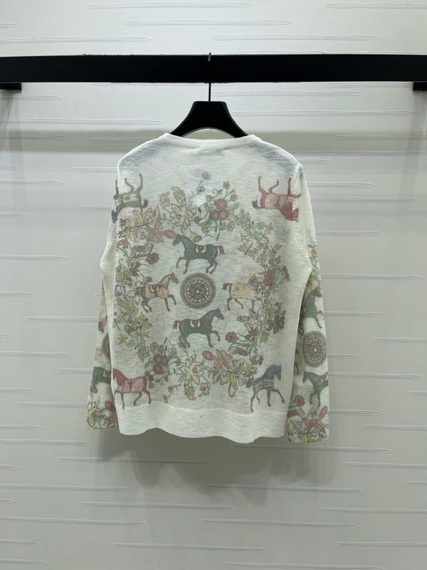 CD Long-Sleeved Top Floral Animal Pattern Cream Cotton 380760