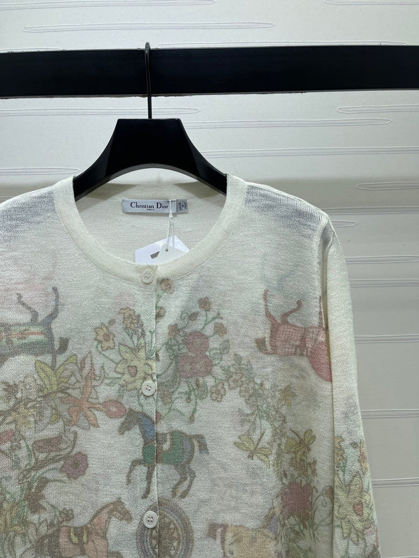CD Long-Sleeved Top Floral Animal Pattern Cream Cotton 380760