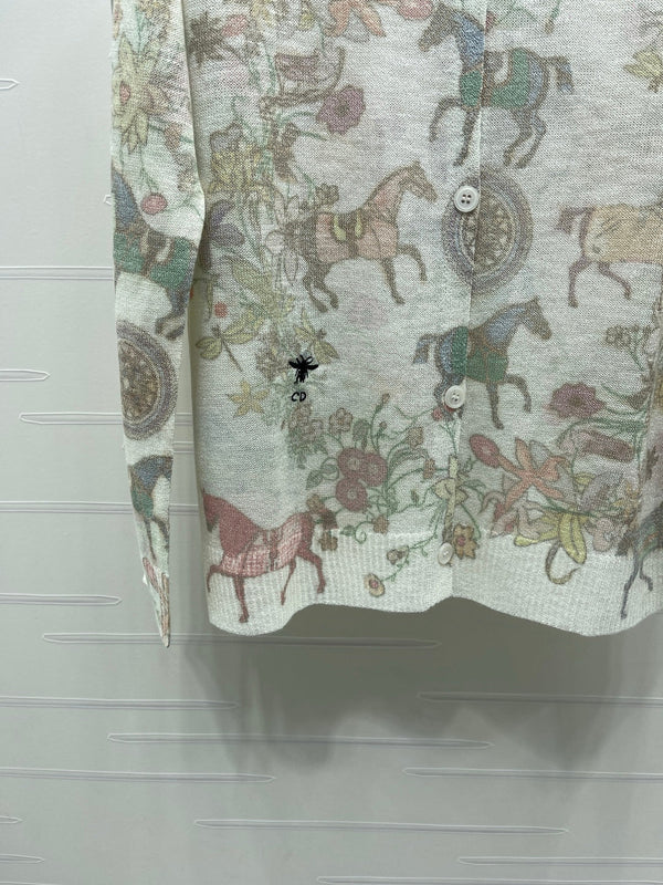 CD Long-Sleeved Top Floral Animal Pattern Cream Cotton 380760