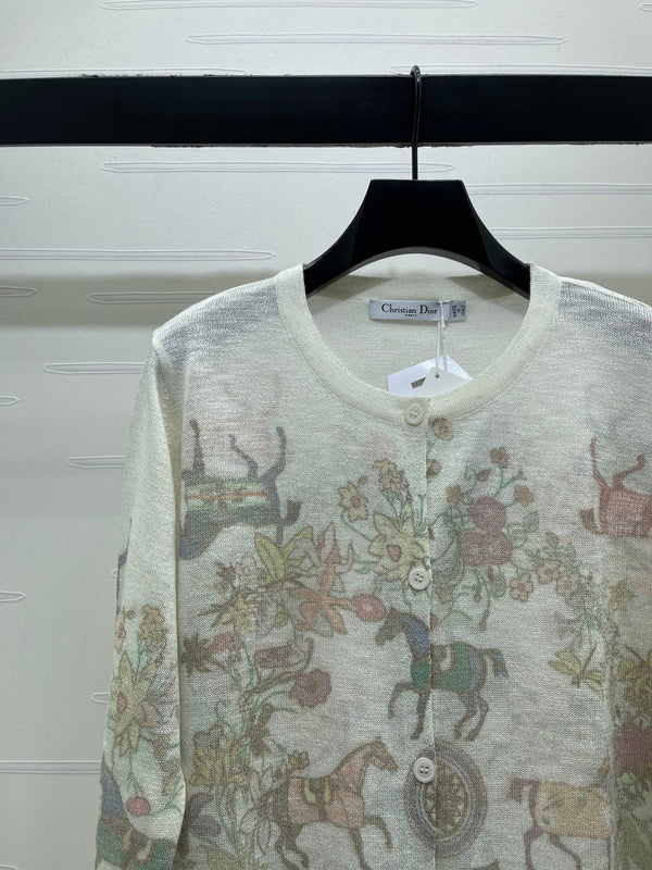CD Long-Sleeved Top Floral Animal Pattern Cream Cotton 380760