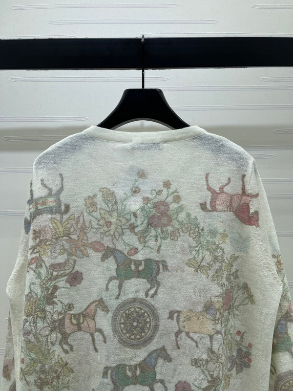 CD Long-Sleeved Top Floral Animal Pattern Cream Cotton 380760