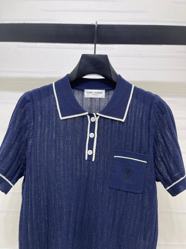 YSL 26s Knit Short-Sleeved Top Silk Linen 401585