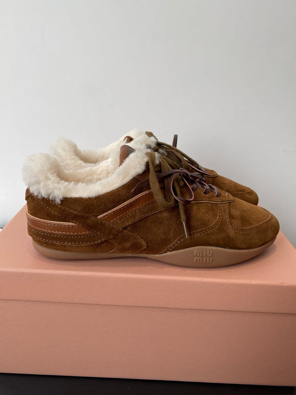 MiuMiu 25 sneaker brown suede wool 521962