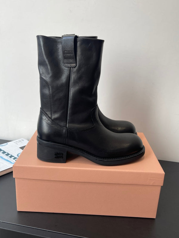MiuMiu 26 heeled boots black cowhide 521957