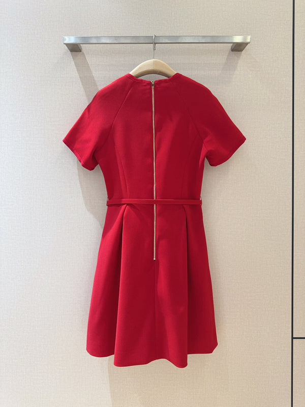 CD 25 Round Neck Raglan Sleeve Dress Red Polyester