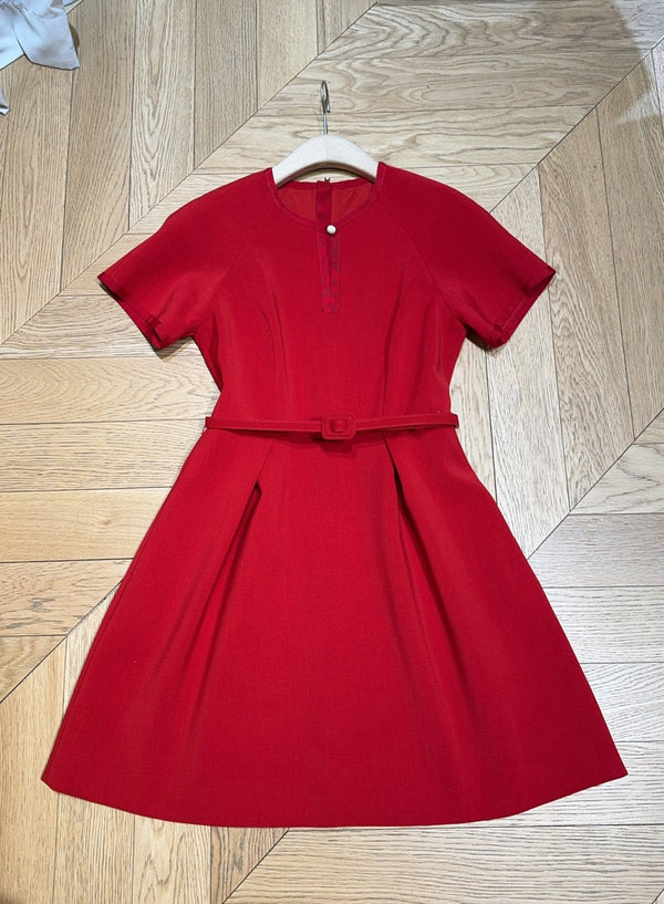 CD 25 Round Neck Raglan Sleeve Dress Red Polyester