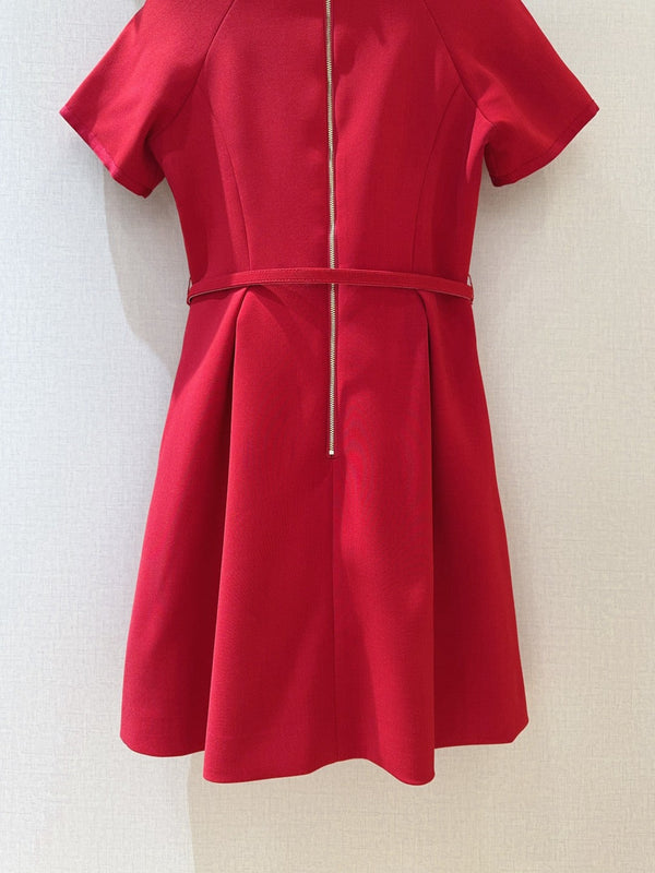 CD 25 Round Neck Raglan Sleeve Dress Red Polyester