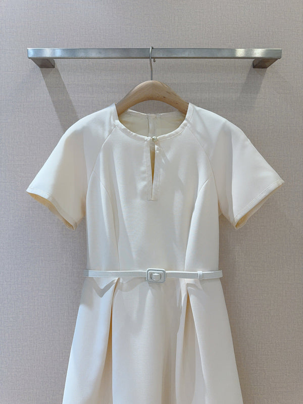 CD 25 Round Neck Raglan Sleeve Dress Beige Polyester