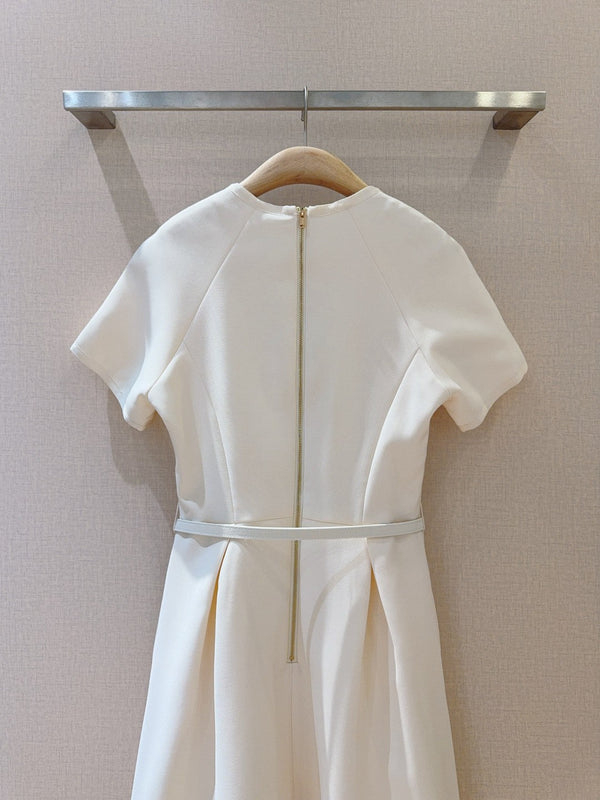 CD 25 Round Neck Raglan Sleeve Dress Beige Polyester