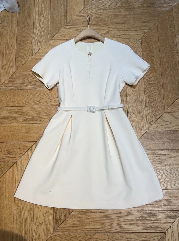 CD 25 Round Neck Raglan Sleeve Dress Beige Polyester