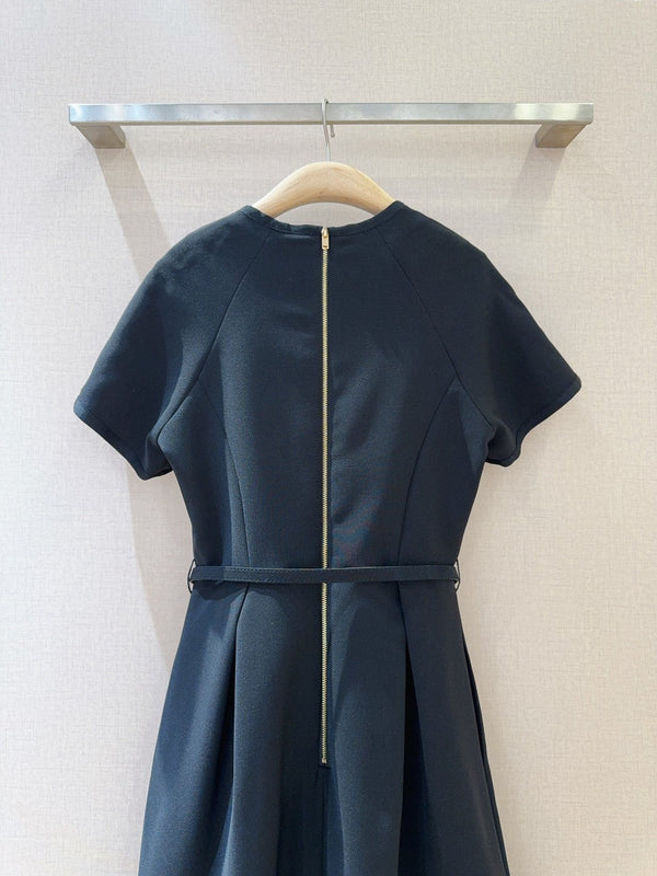 CD 25 Round Neck Raglan Sleeve Dress Black Polyester