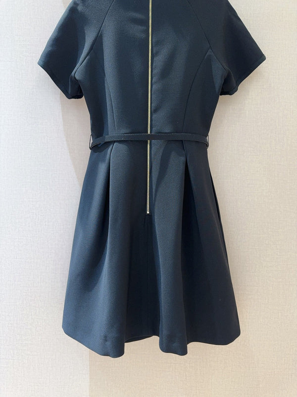 CD 25 Round Neck Raglan Sleeve Dress Black Polyester