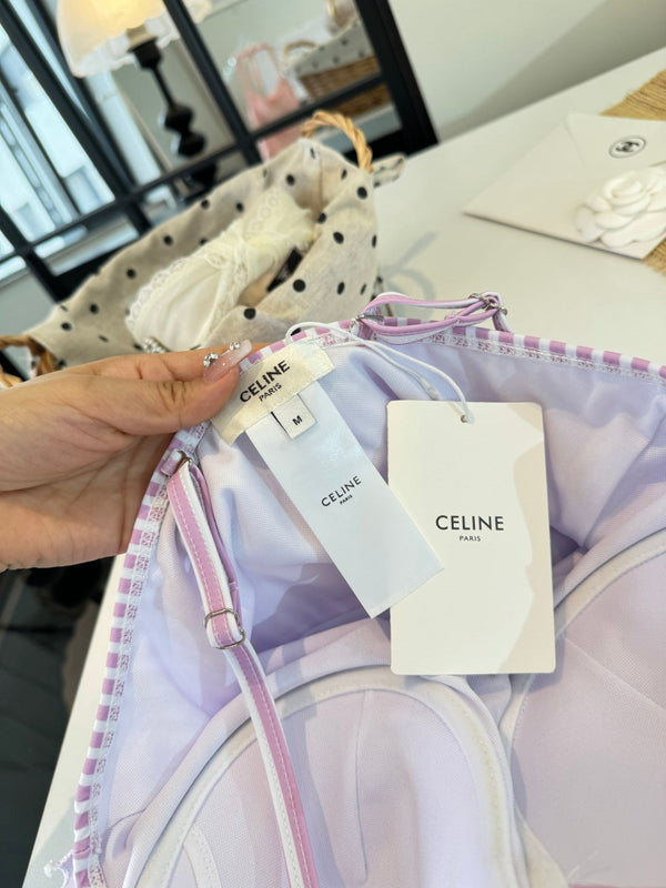 Celine Bikini Pink White Cotton 185843