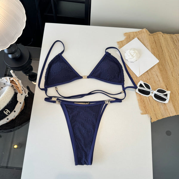 Gucci 26s Swimsuit Navy Blue Colorful Cotton
