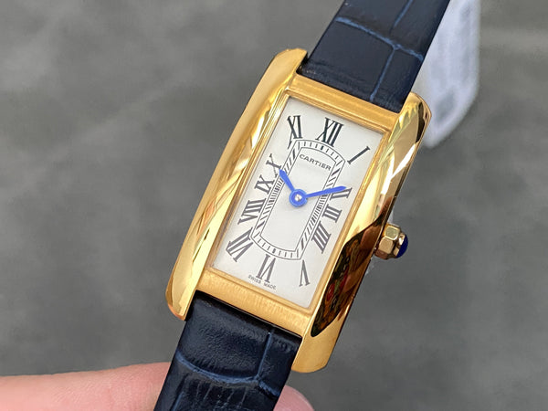 Tank Americane 20mm Gold Case Black Leather Strap