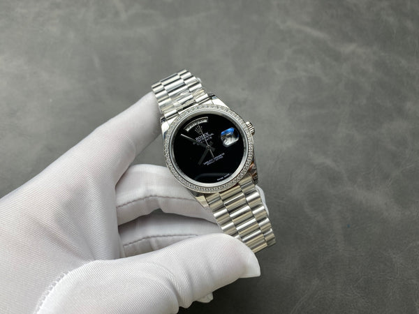 Rolex Day-Date 36mm Silver Black Dial