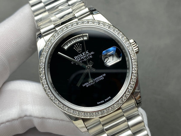 Rolex Day-Date 36mm Silver Black Dial