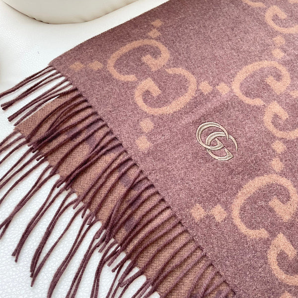 GG Houndstooth Scarf 180CM Brown Cashmere 288179