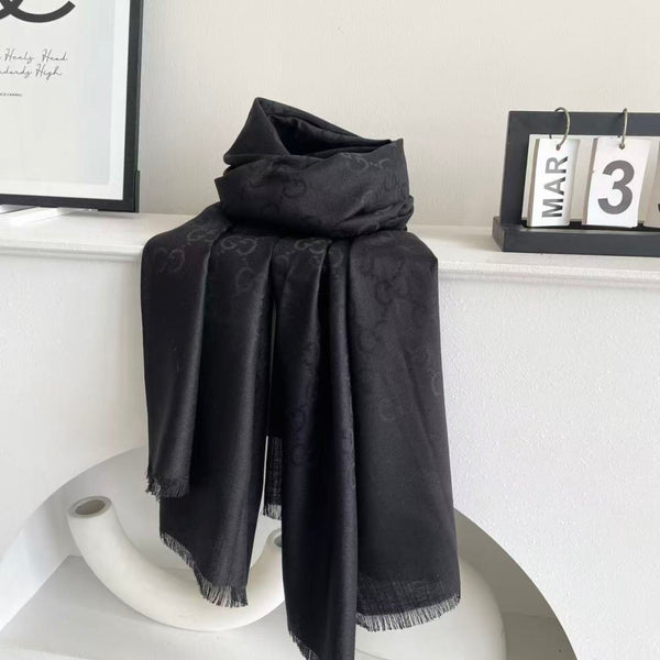 GG Houndstooth Scarf 180CM Black Cashmere 288129