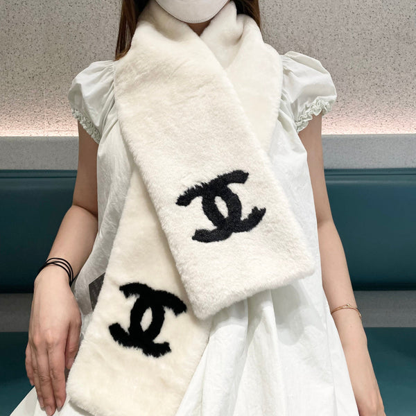 CC 25 Scarf 170cm White Black Fleece 968491