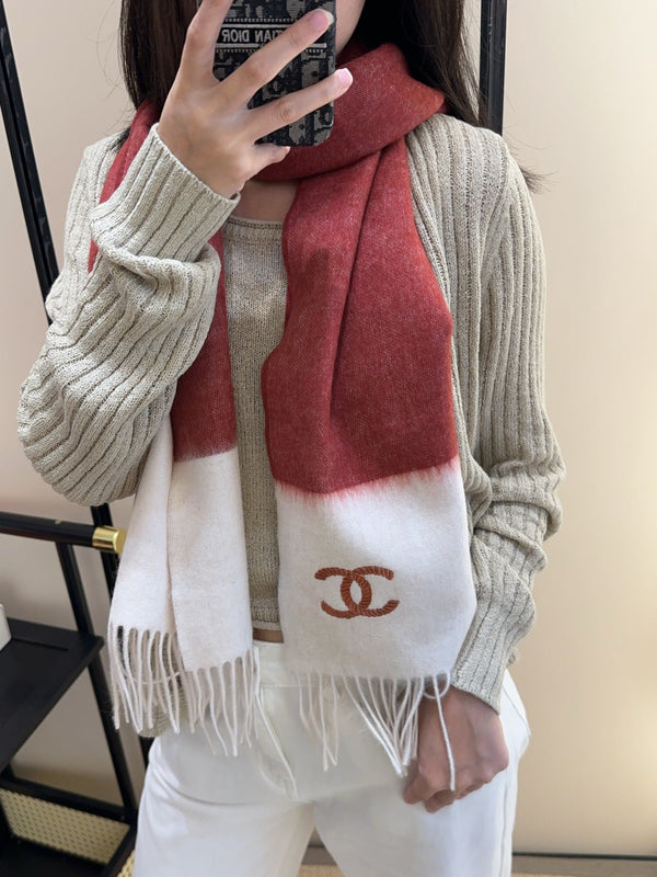 CC 25s Scarf 140cm White Bugundy Cashmere 973343
