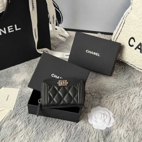 CC Classic Boy Coin Purse Black Sliver-tone Lambskin 242884