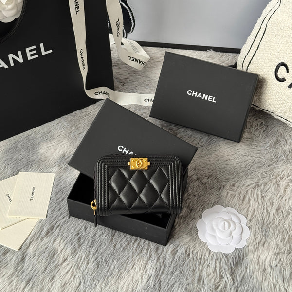 CC Classic Boy Coin Purse Black Gold-tone Lambskin 242886