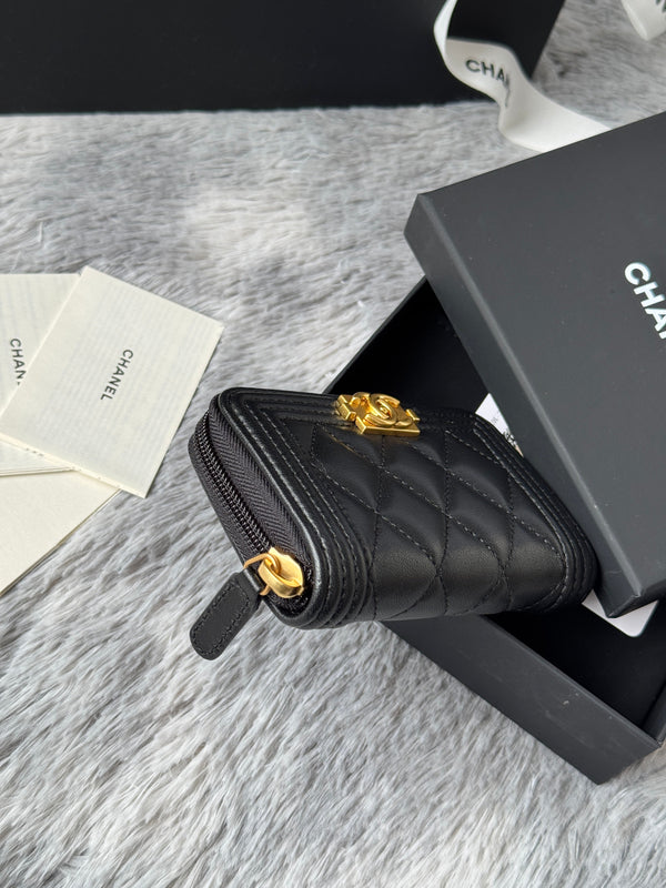 CC Classic Boy Coin Purse Black Gold-tone Lambskin 242886