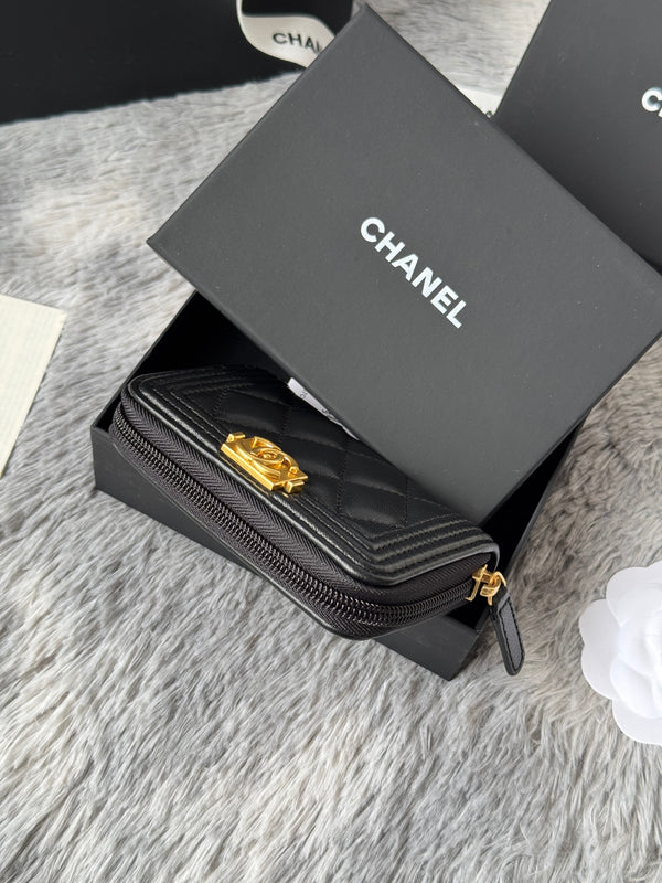 CC Classic Boy Coin Purse Black Gold-tone Lambskin 242886