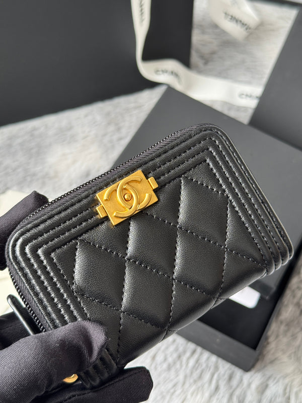 CC Classic Boy Coin Purse Black Gold-tone Lambskin 242886