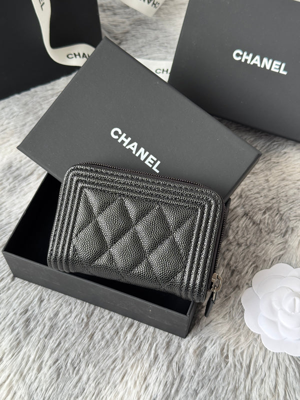 CC Classic Boy Coin Purse Black Gold-tone Lambskin 242886