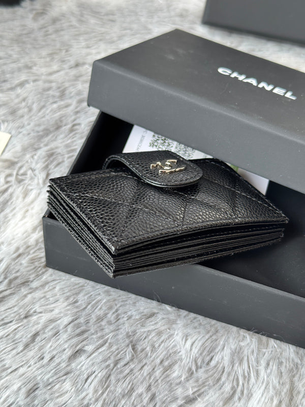 CC Accordion Card Holder Black Sliver-tone Metal Caviar 242646