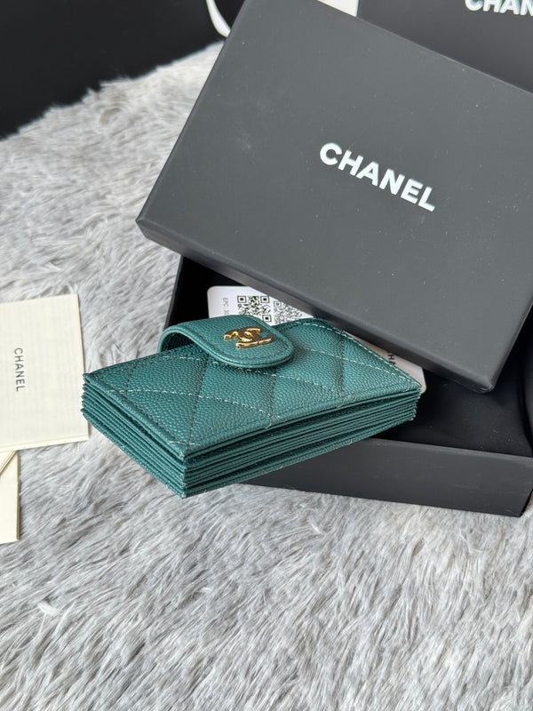 CC Accordion Card Holder Green Gold-tone Metal Caviar 242655