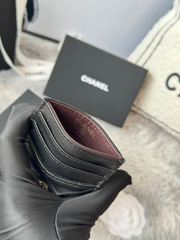 CC Carld Holder Black Gold-tone Metal Lamskin 242672