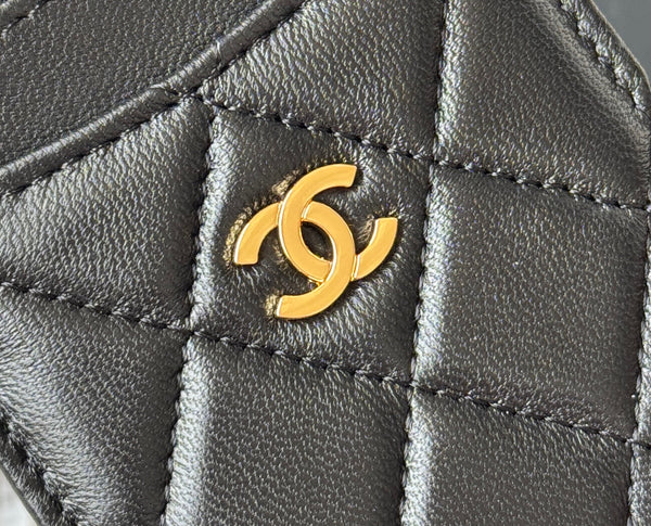 CC Carld Holder Black Gold-tone Metal Lamskin 242672