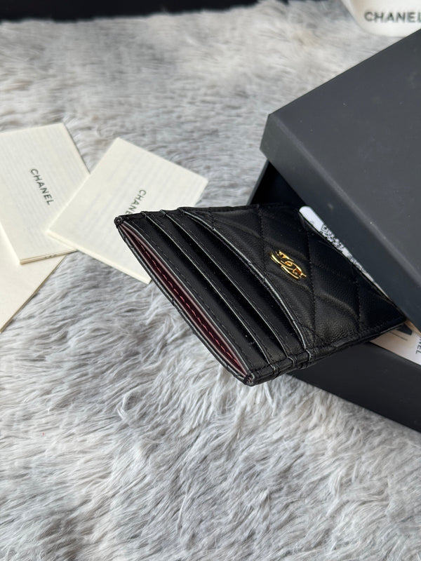 CC Carld Holder Black Gold-tone Metal Lamskin 242672