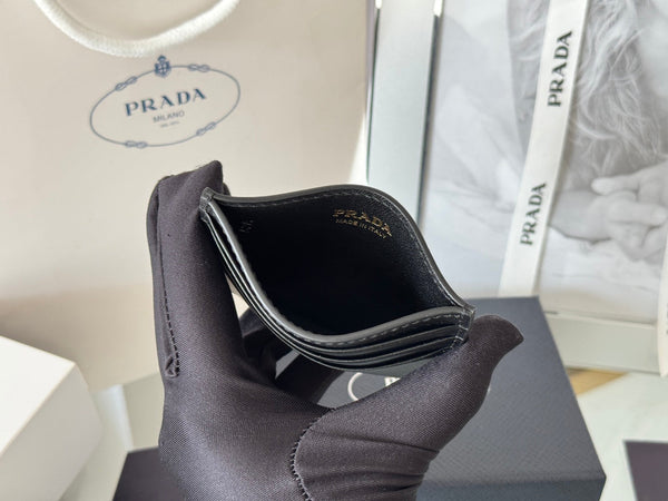 Pra Gold Logo-Stamp Card Holder Black Saffiano Leather