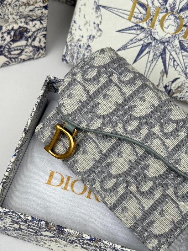 CD Saddle Lotus Wallet 10.5cm Grayish Jacquard GHW