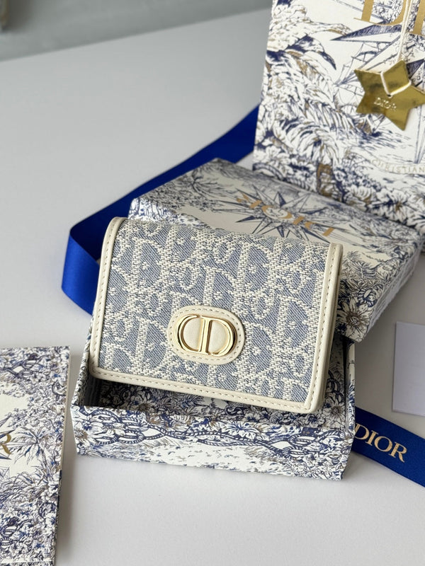 CD 30 Montaigne Glycine Wallet 11cm White Grey Jacquard