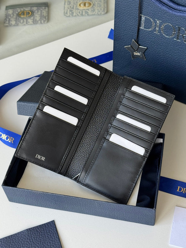 CD Saddle Long Vertical Wallet Black Beige Cowhide & Jacquard