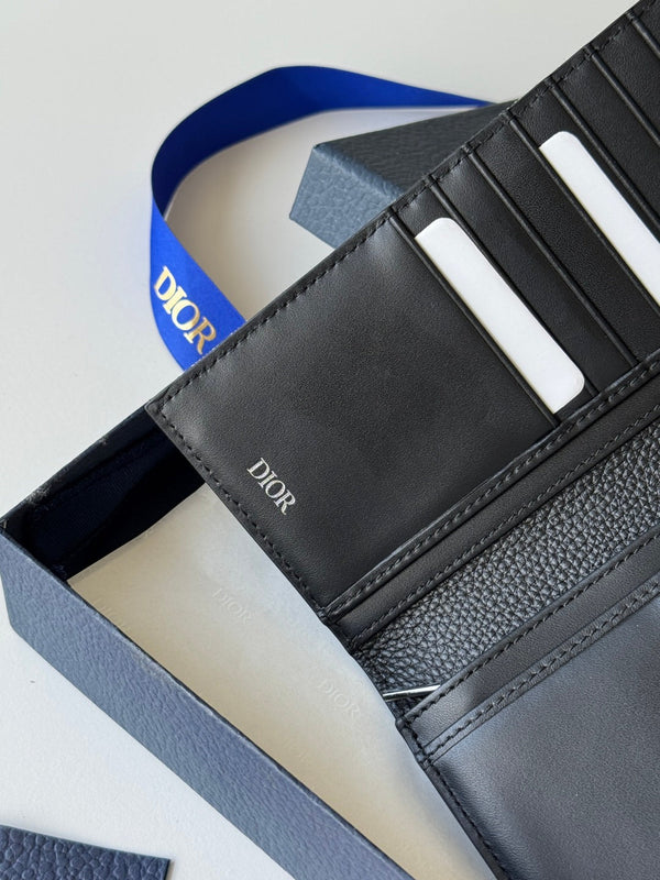 CD Saddle Long Vertical Wallet Black Beige Cowhide & Jacquard