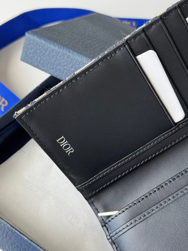 CD Long Vertical Wallet Beige Black Jacquard Cowhide