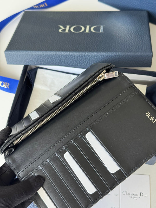 CD Long Vertical Wallet Beige Black Jacquard Cowhide