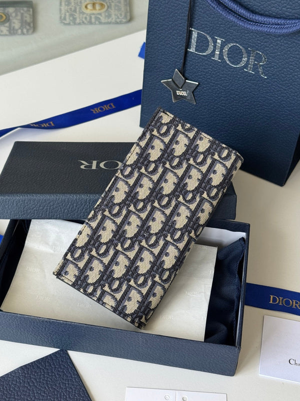 CD Long Vertical Wallet Beige Black Jacquard Cowhide