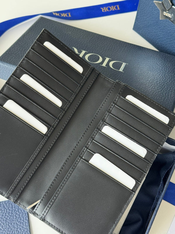 CD Long Vertical Wallet Beige Black Jacquard Cowhide