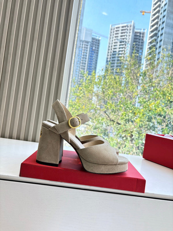 Valentino Sandale à Plateforme Fawcette Daim Khaki Clair 702294