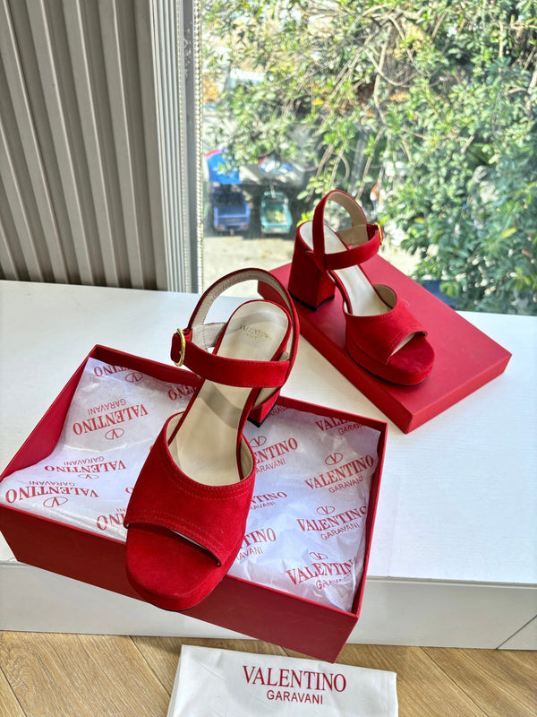 Valentino Fawcette Platform Sandal Red Suede 702296