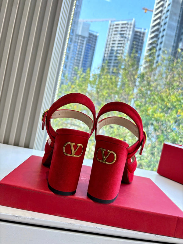 Valentino Fawcette Platform Sandal Red Suede 702296