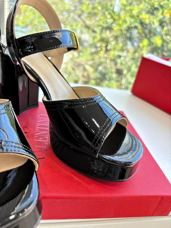 Valentino Fawcette Platform Sandal Black Patent Leather 702278