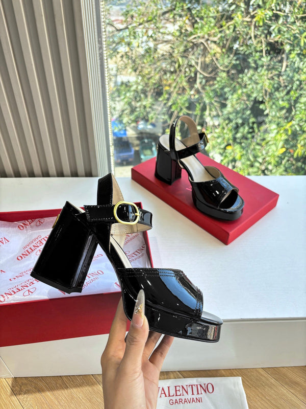 Valentino Fawcette Platform Sandal Black Patent Leather 702278